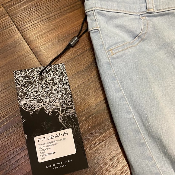 Fit Jeans 4 Hole Ripped High Waisted Jeans VINTAGE BLUE Size Small - Picture 6 of 12